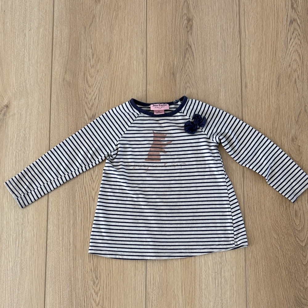 Juicy Couture‎ Kids 3T Striped Dog Graphic Top Bow Detail Long Sleeve